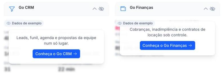 Prévia do Go CRM no Início, com dados de exemplo